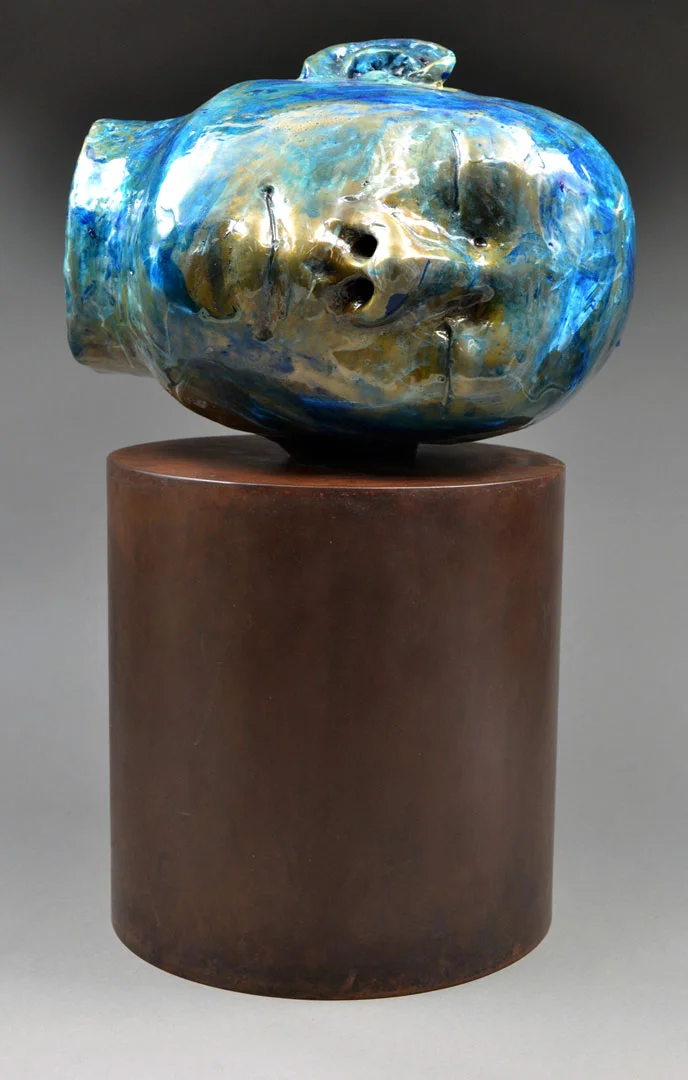 "Monumental Head Maquette 2," 2018, bronze, acrylic and steel, 16" H