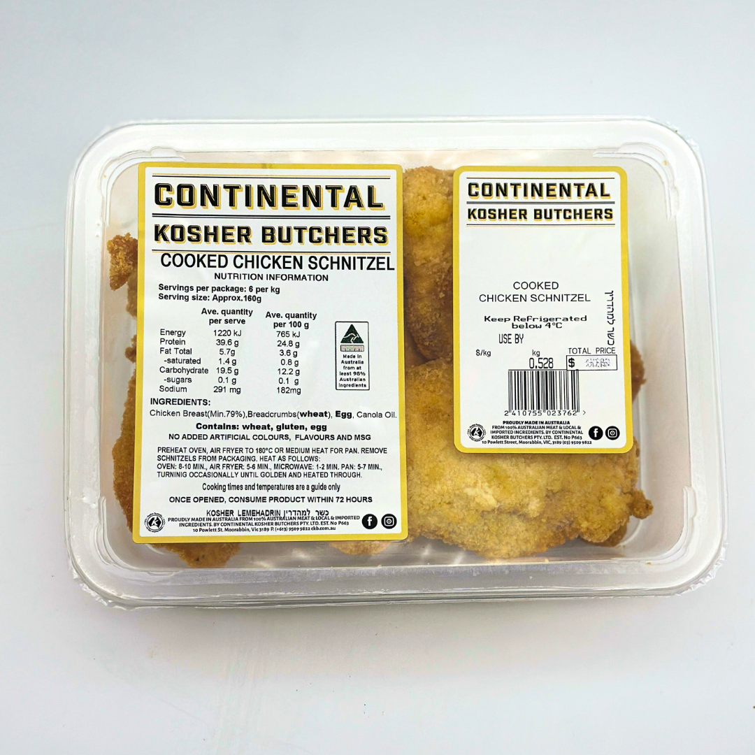 cooked chicken schnitzel packaging - Continental Kosher Butchers.png
