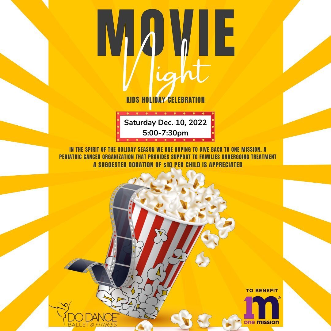 KIDS MOVIE NIGHT 🍿🎥
December 10th 5pm

For our kids holiday celebration this year will be raising money for @onemissionofficial a childhood cancer foundation.

RESERVE YOU CHILD SPOT and contribute to an incredible cause 🙏🏻

🇧🇷 NOITE DE CINEMA 