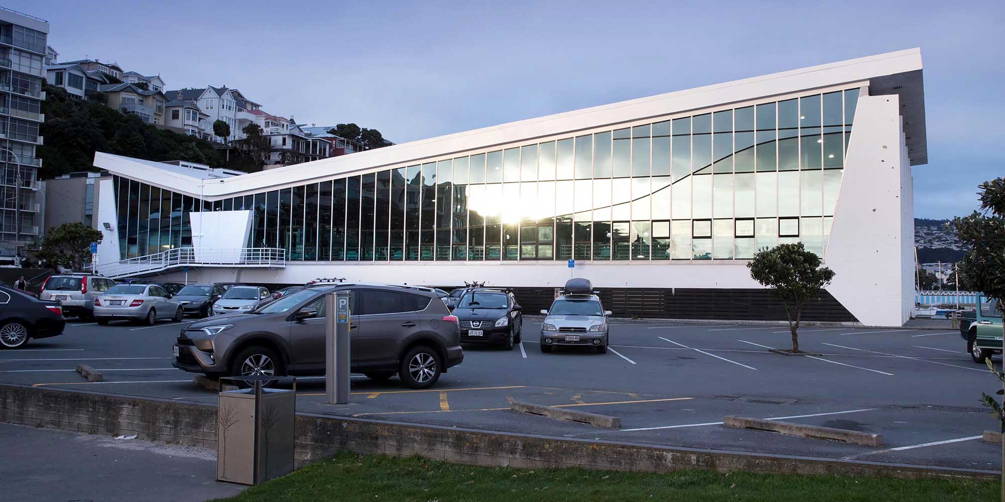 External view of Freyberg Pool & Fitness Centre, Oriental Bay.