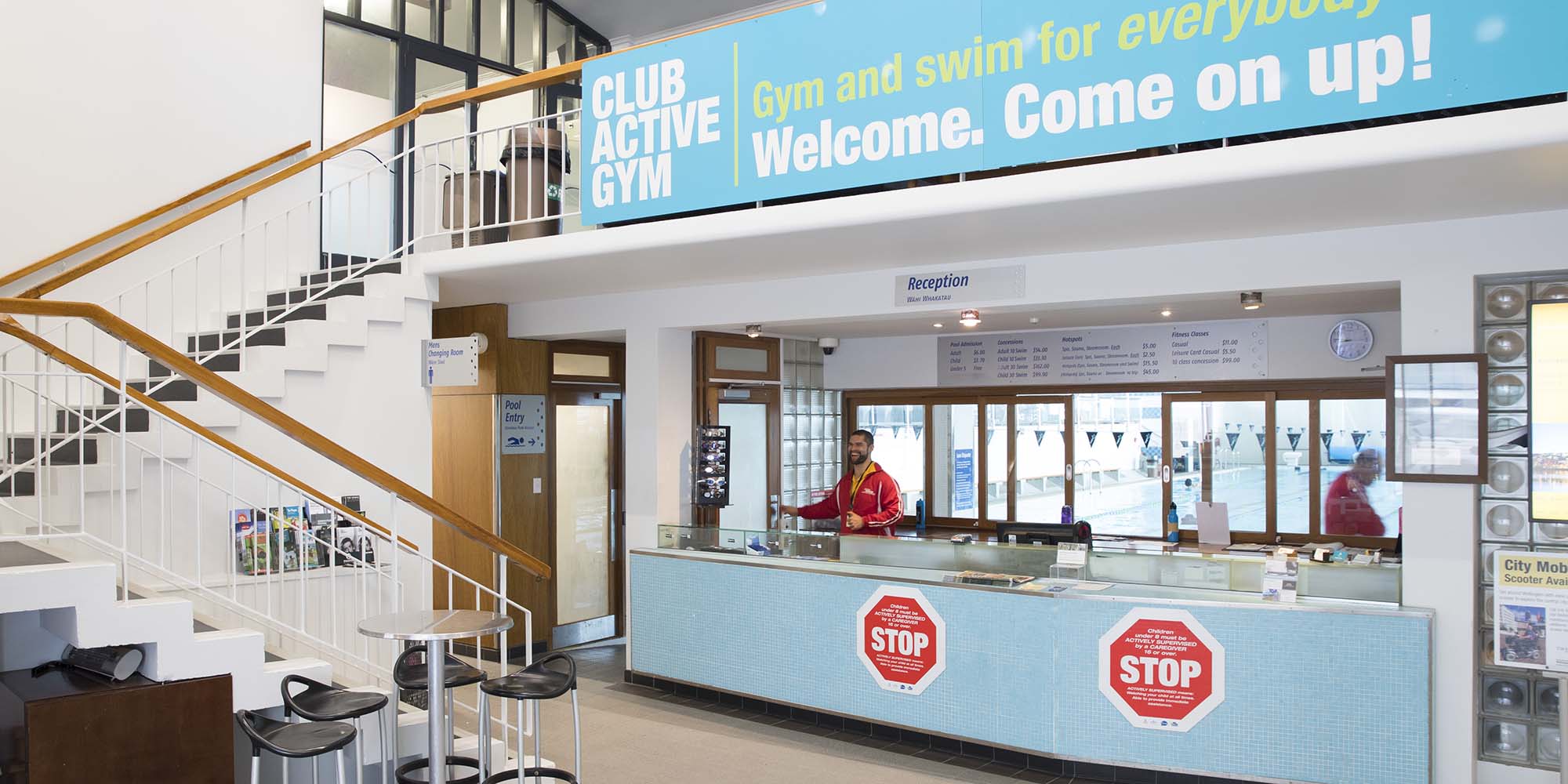 Reception area at Freyberg Pool & Fitness Centre.