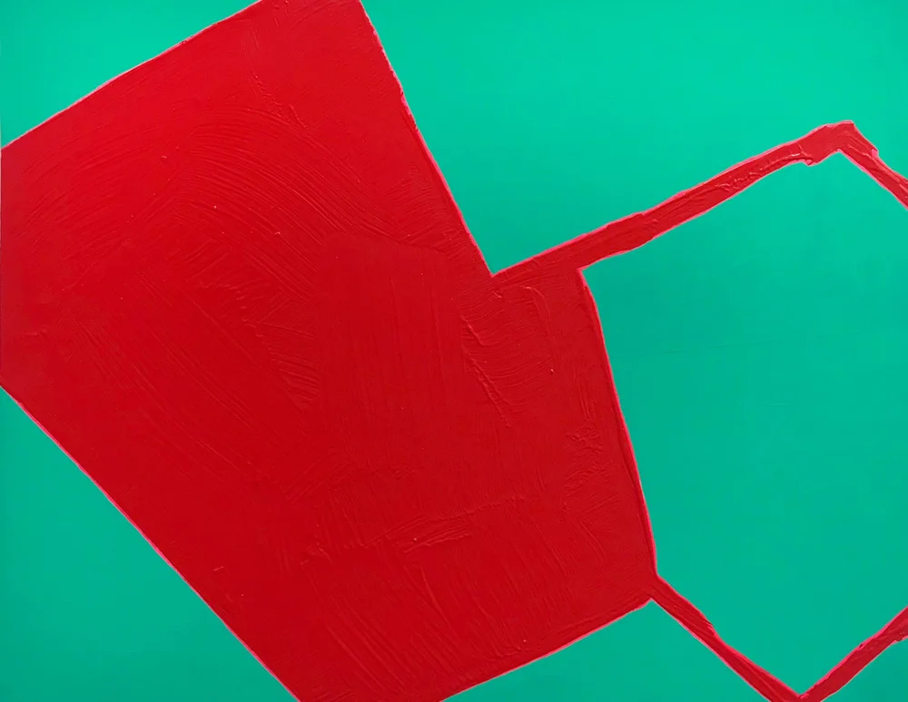 Melissa Dadourian, "Vermilion on Green No. 3" (2018)