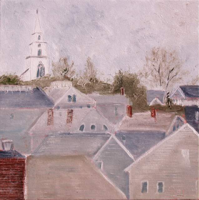 'Rooftops of Nantucket', 18"x18" oil on canvas