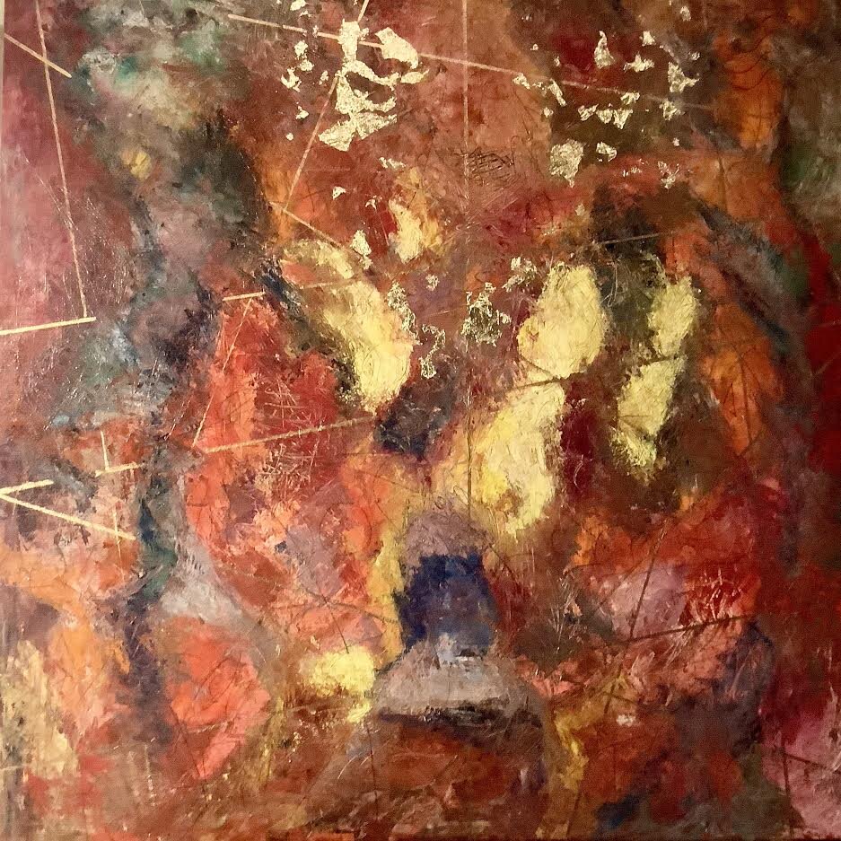 'True Colors' 30"x30" mixed media, acrylic, oil, oil pastel, ebony pencil and 18k gold leaf and paint.