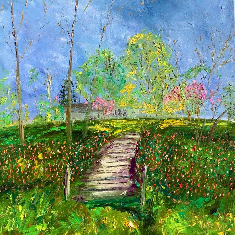 SOLD ‘Tulips Along the Pathway’ 24”x24” oil