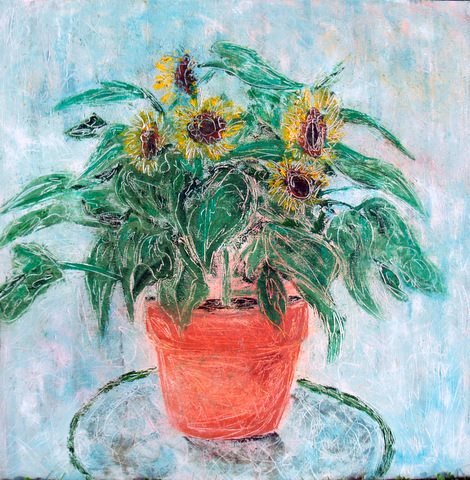 Potted Sunflowers 36"x36" oil
