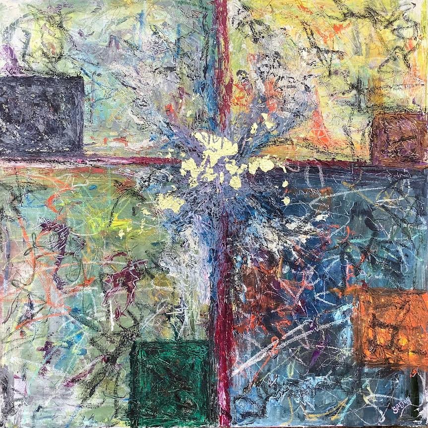 Patchwork 30"x30" mixed media