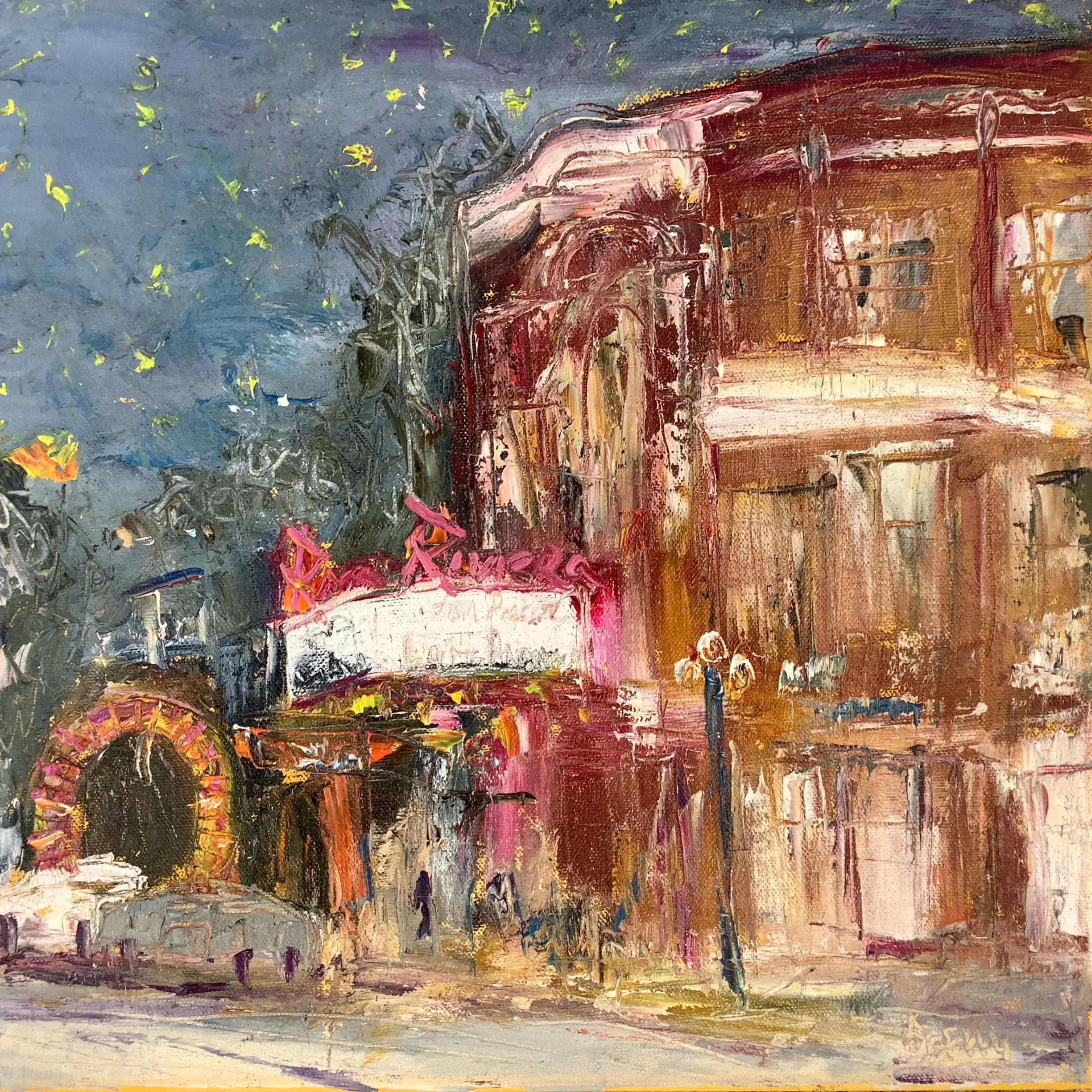 ‘Nightlife at the Riv’ 14”x14” oil 