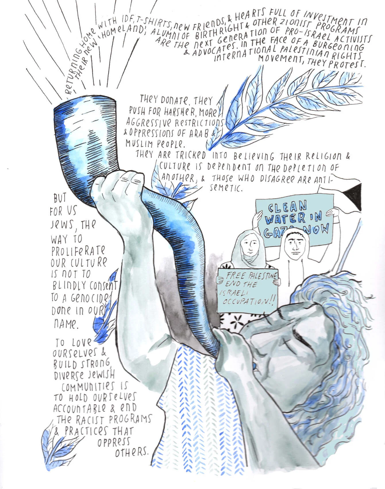  Birthright is Wrong, 2015  pen and watercolor  Copyright, Truth-out.org, Reprinted with Permission.     