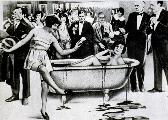 A tabloid cartoon of Carroll's famous "bathtub" party that appeared in the New York Evening Graphic (1926).