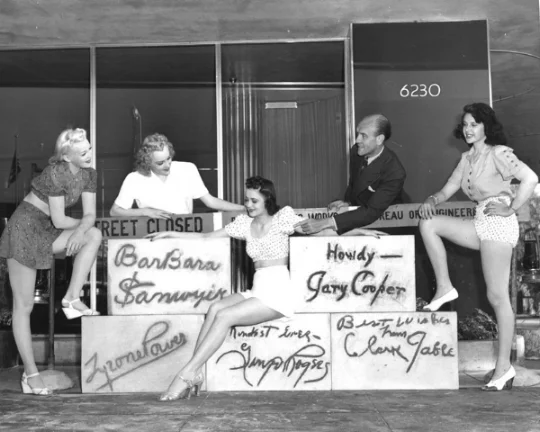 Earl Carroll with some of the chorus girls and the famous autographed cement blocks. Photo by Gene Lester via Los Angeles Public Library (August 6, 1940).