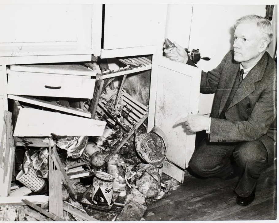 Doctor’s home hit by shell splinters. Photo via USC Library (1942)