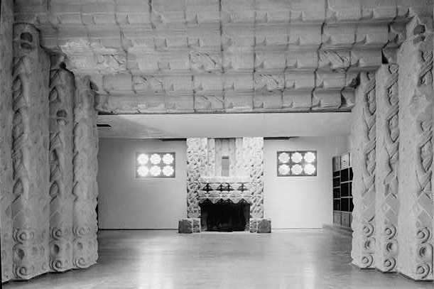 The Sowden House fireplace. Photo via Library of Congress (1940)