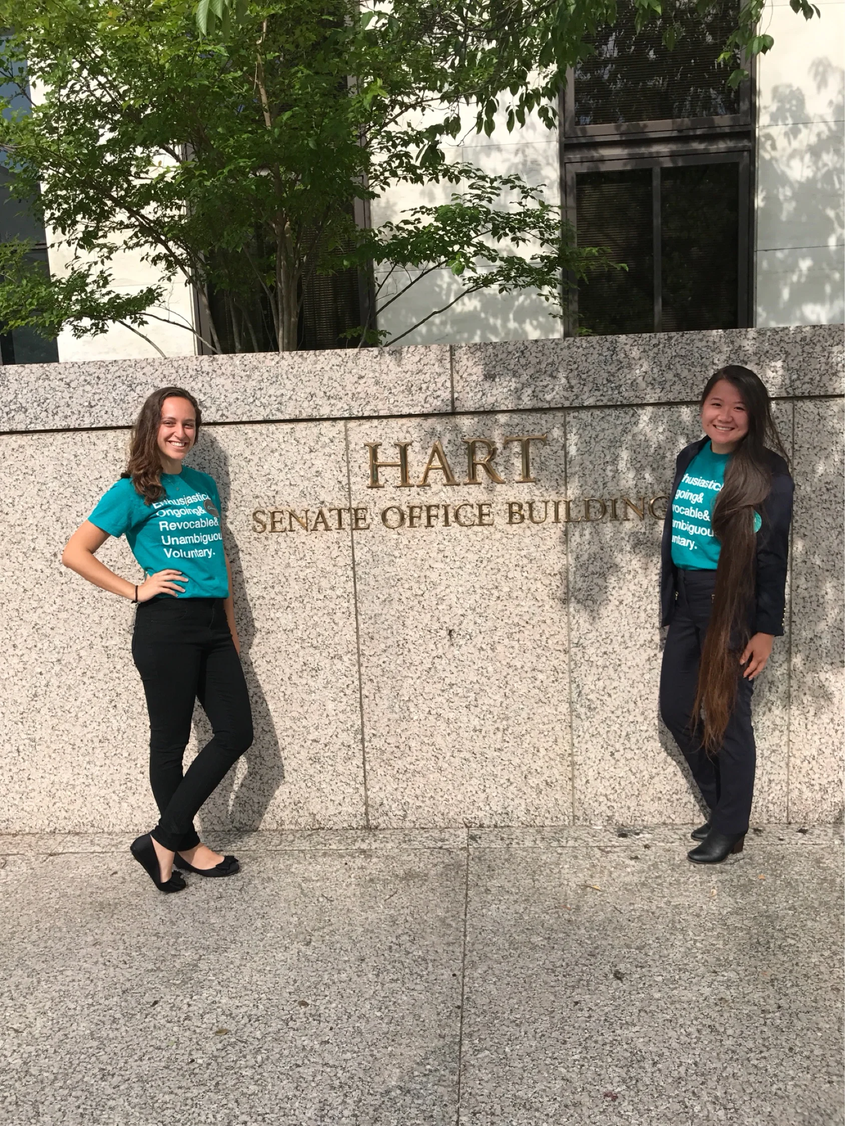 Our Policy Coordinators, Tal and Elaine, outside the Senate Office Building ready to begin lobbying!