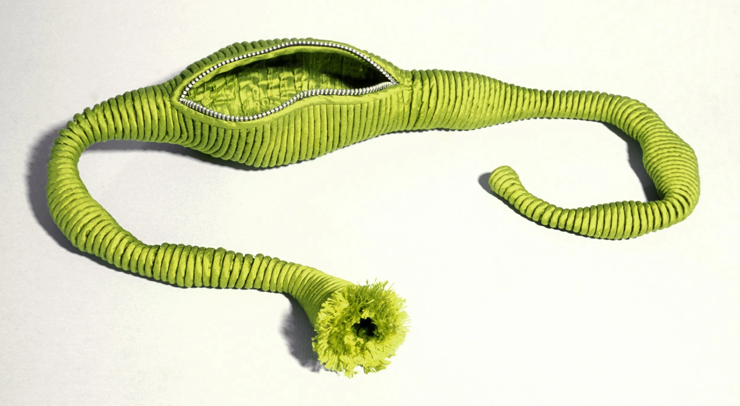 Sarah Rayner. Evolucrum proteumviridi . Involvo Evolvo. Craft Queensland (Artisan Gallery). 2001. Silk and zipper. Photograph by Don Hildred.