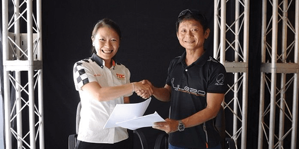 Adelaine Foo, CEO of TOC Automotive College and Zen Low, founder of Aylezo Competizione joining forces to form TOC-Aylezo Race Academy