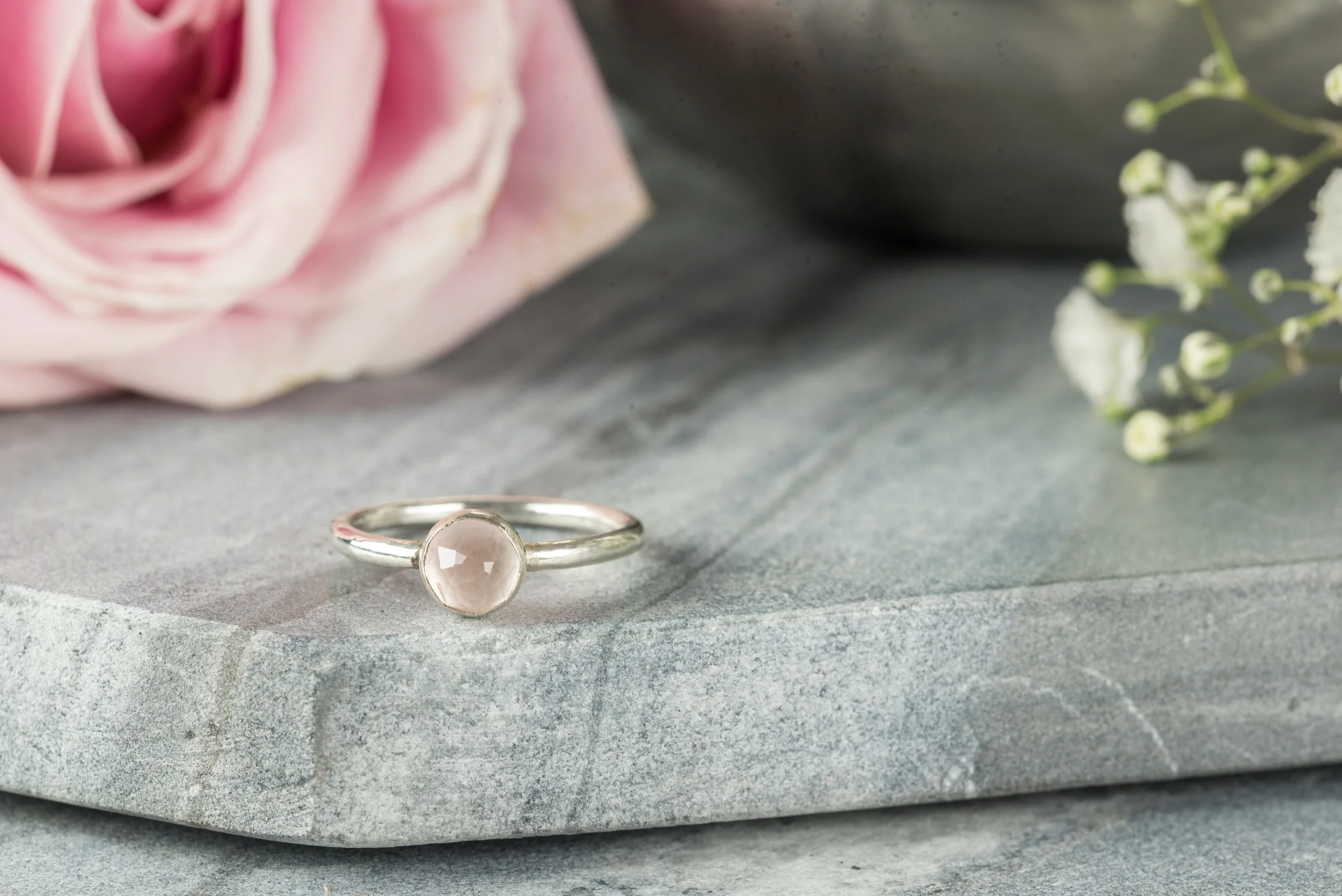 Rose Quartz Silver Ring Stacking Ring