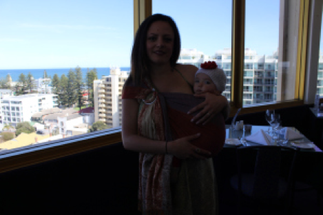 At a special family function. Faith fed and slept on me in between her socialising.