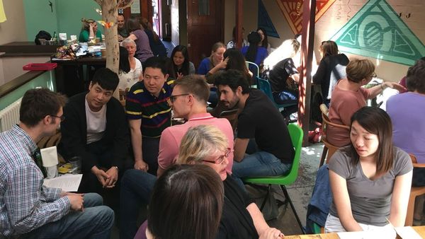All nationalities meet and talk…