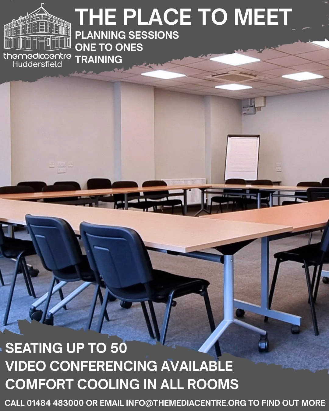 Looking for the right place to host your next meeting?

At The Media Centre, we have a range of rooms seating up to 50 people. 

Ideal for training, planning sessions, seminars, one to ones, or whatever your event needs.

All our rooms include:
&bull
