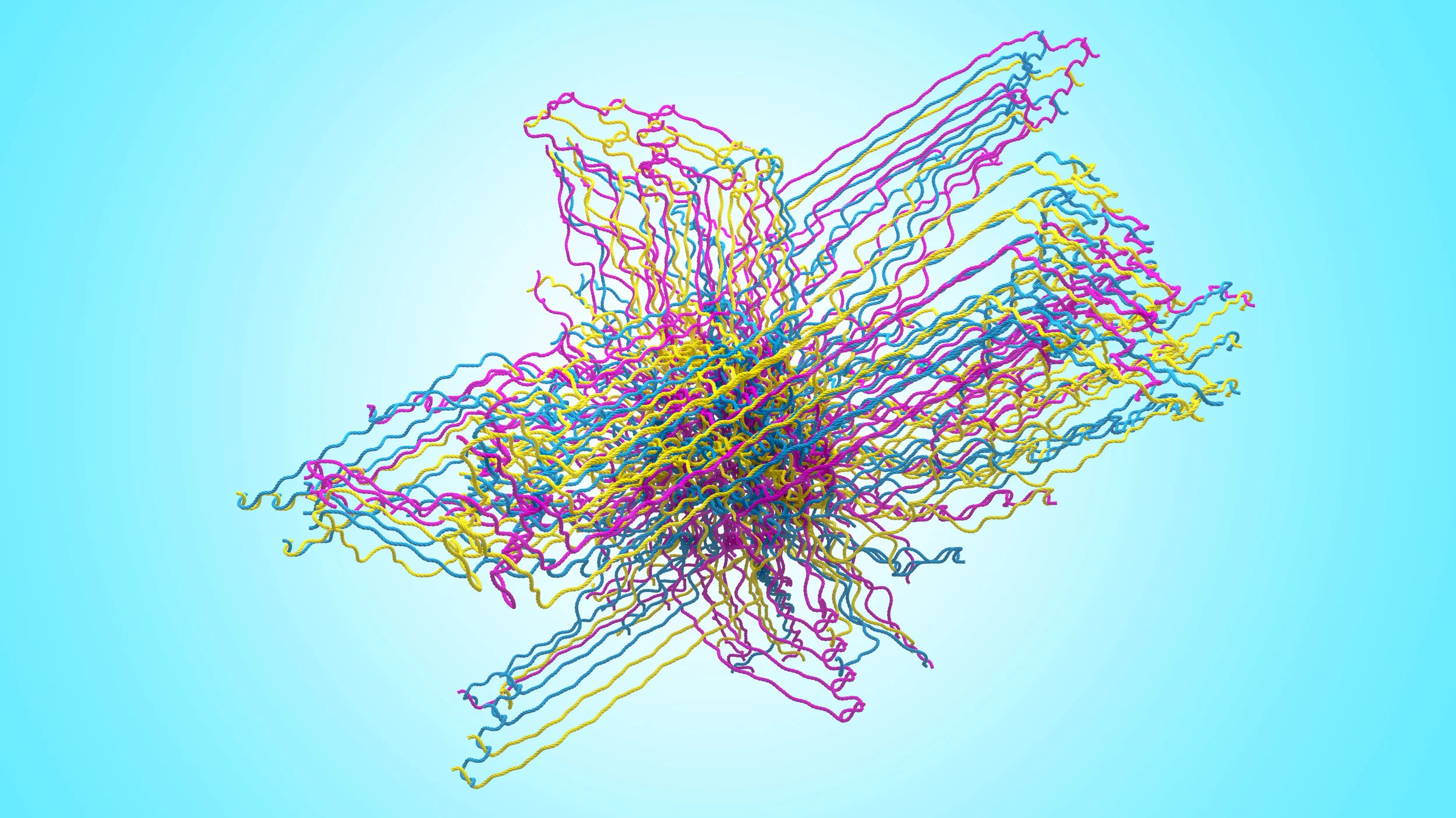 3D aperiodic thread weave with an highly entangled center
