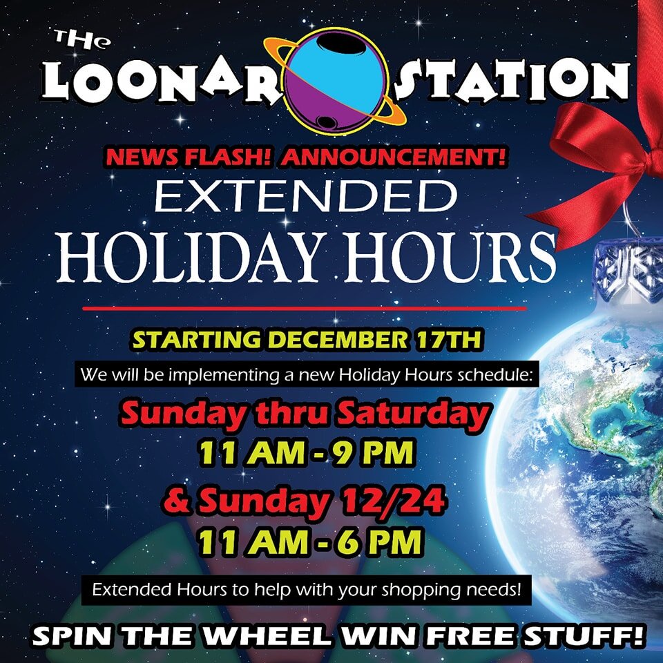 ☄️HOLIDAZE DEALS INCOMING☄️ 

Loonar Station has your back for the Holidaze! Unwrap the ✨️magic✨️ of the Holidaze season with Loonar Stations cosmic collection of counter-culture goods 🌌 

From Sunday the 17th until Saturday the 23rd, All 7 location