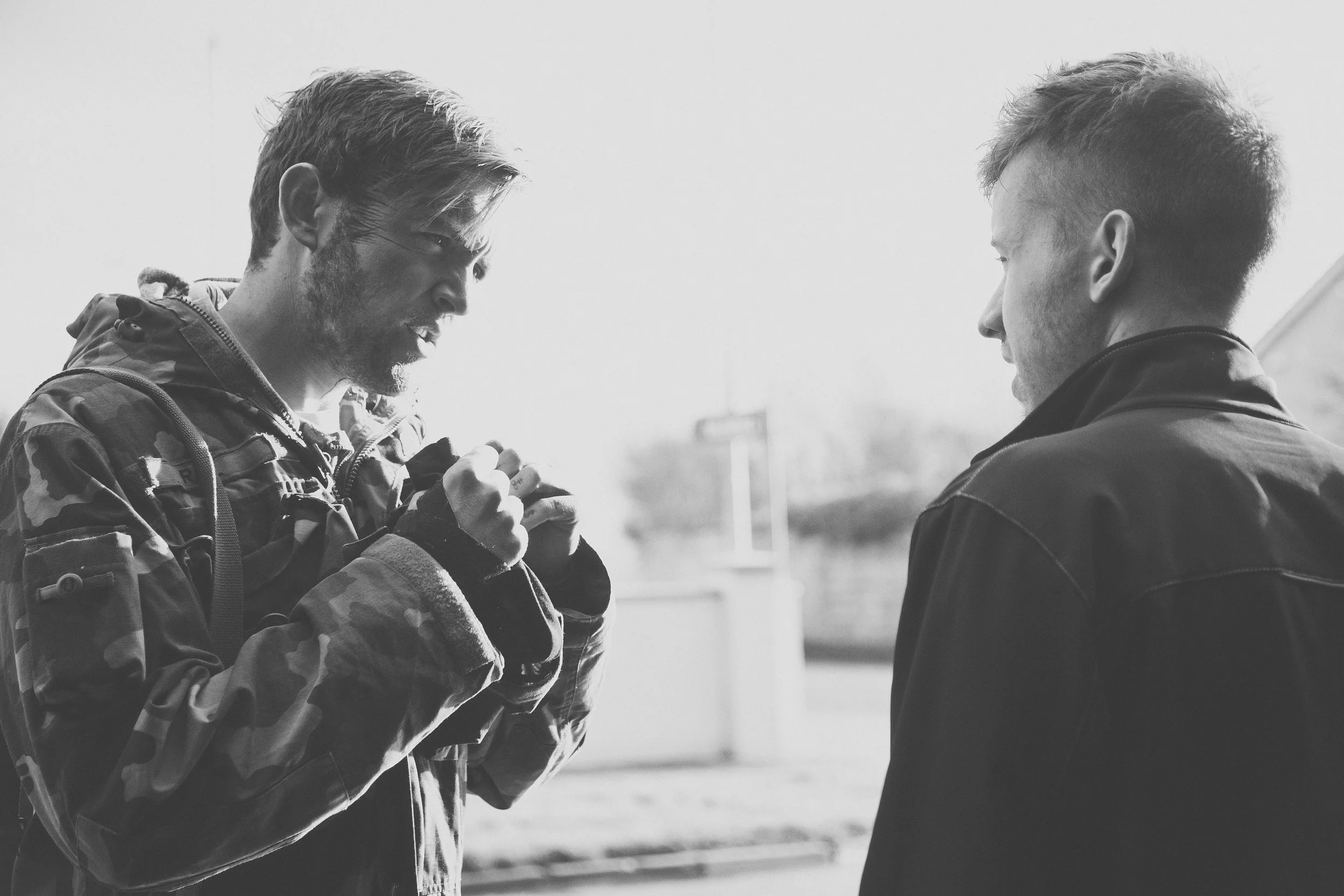 Adam disucssing a scene with actor Tom Moran.