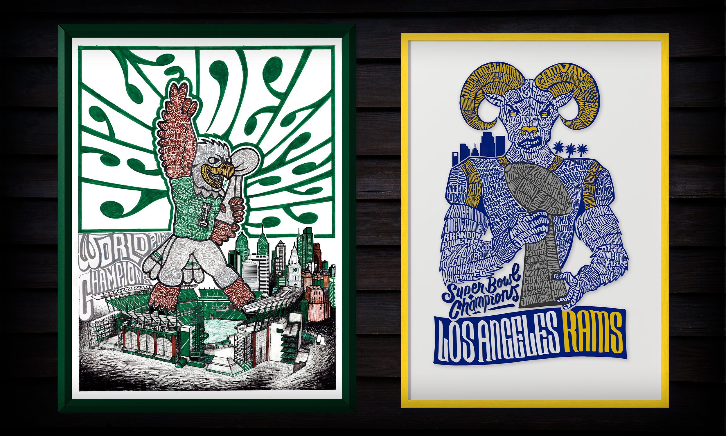 2025 Philadelphia Eagles World Champions - 2022 Los Angeles Rams World Champions