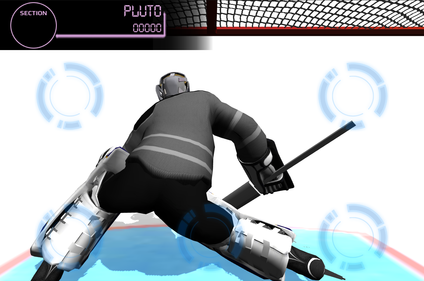  Screenshot of the controller. Players drag their fingers over the buttons to move their goalie to different positions on the screen to make saves on shots from the Big Screen 