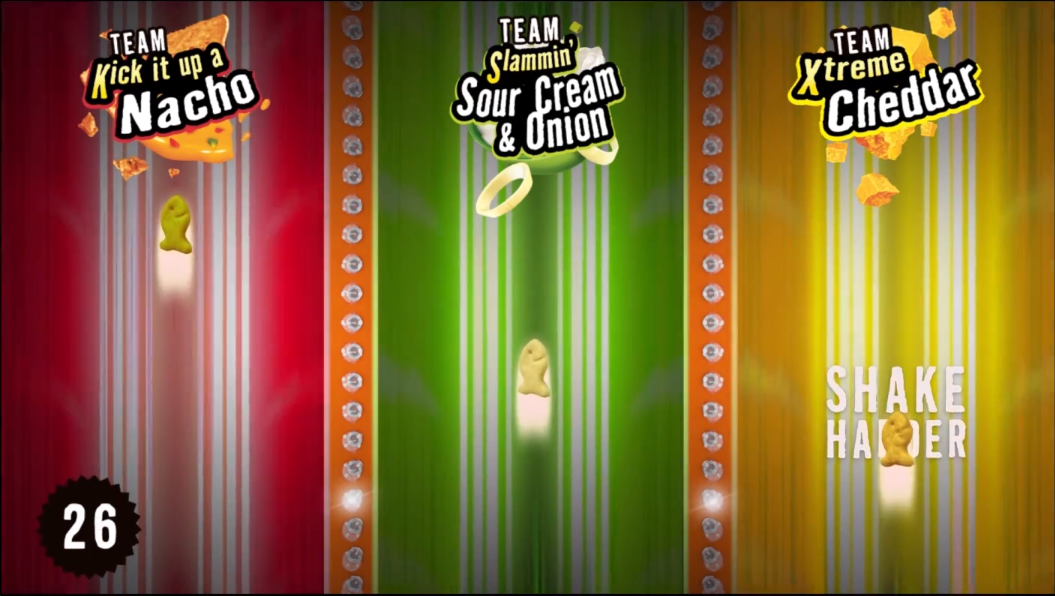  Players are assigned to teams. Players shake their phones as hard as they can to move their teams Goldfish up the screen. 