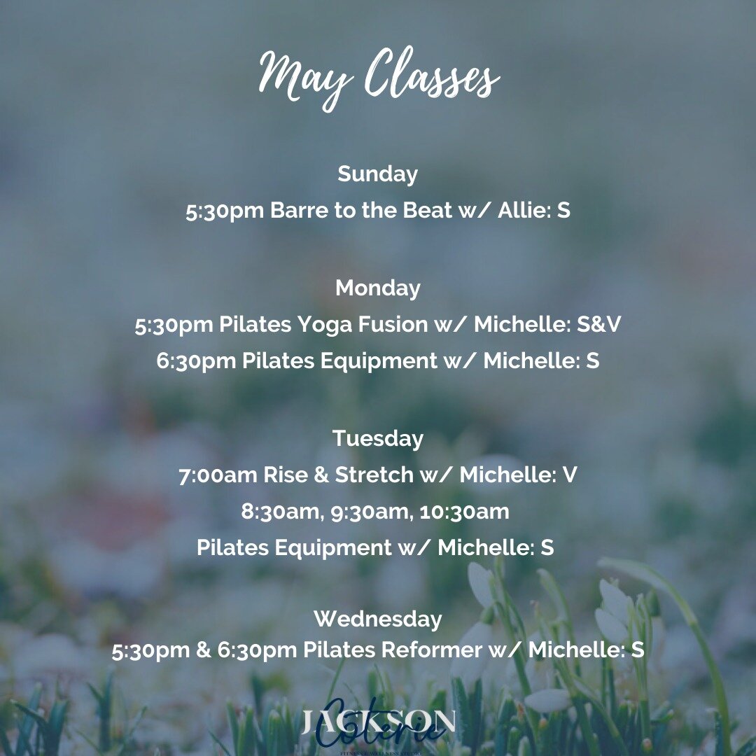 Happy first of MAY! (can you believe it??)

Here is our class schedule for the month. Lots of new times so that you can get prioritize yourself and get your daily movement in! 

Book here: https://www.coteriejackson.com/class-schedule