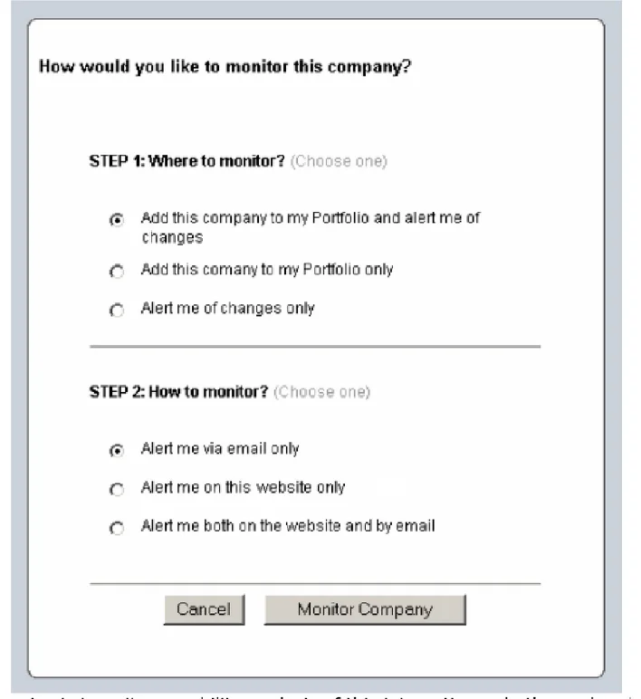 Existing Company Monitoring Preferences screen