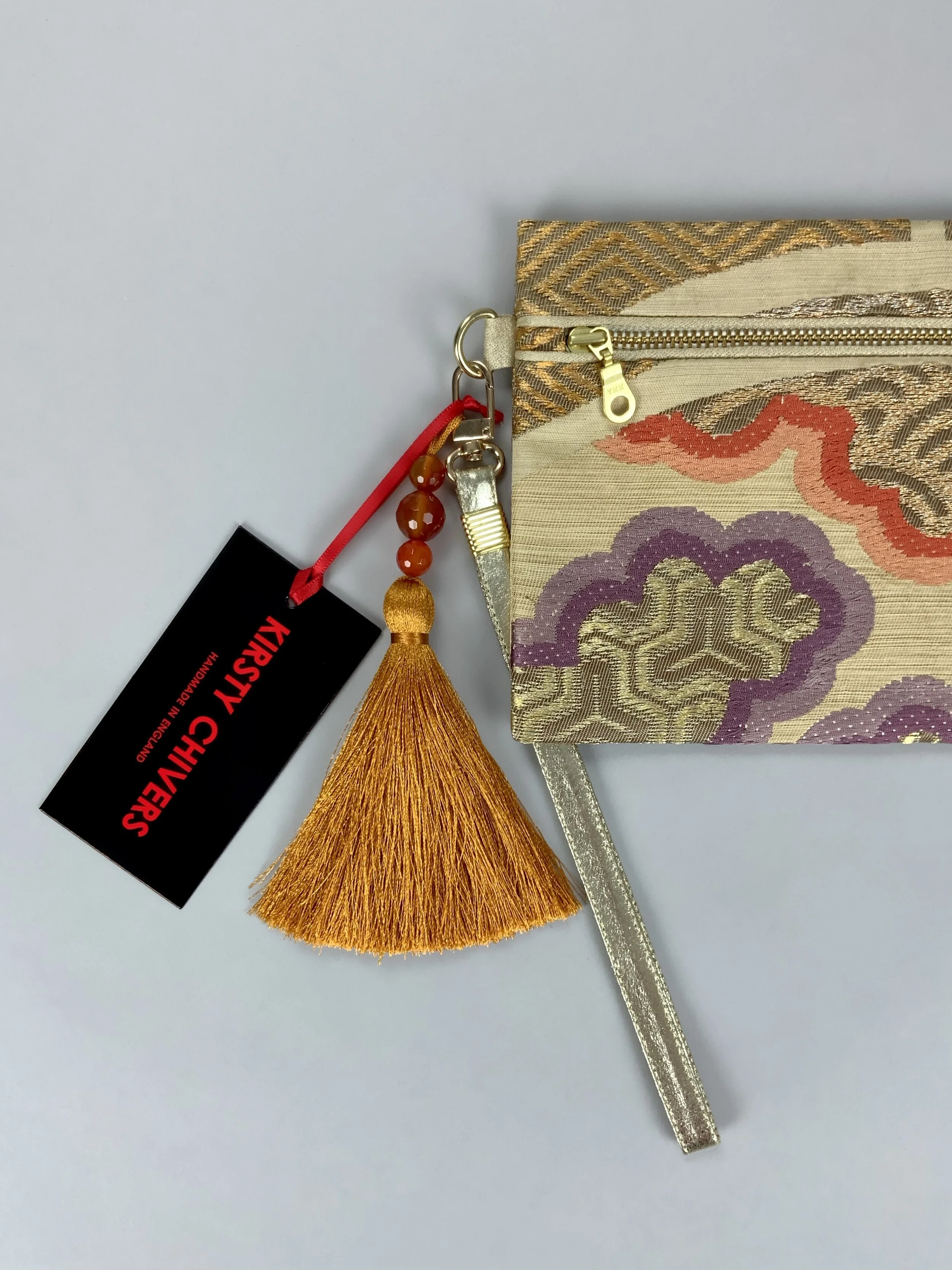 GOLD ABSTRACT CLOUD AND FAN CLUTCH PURSE