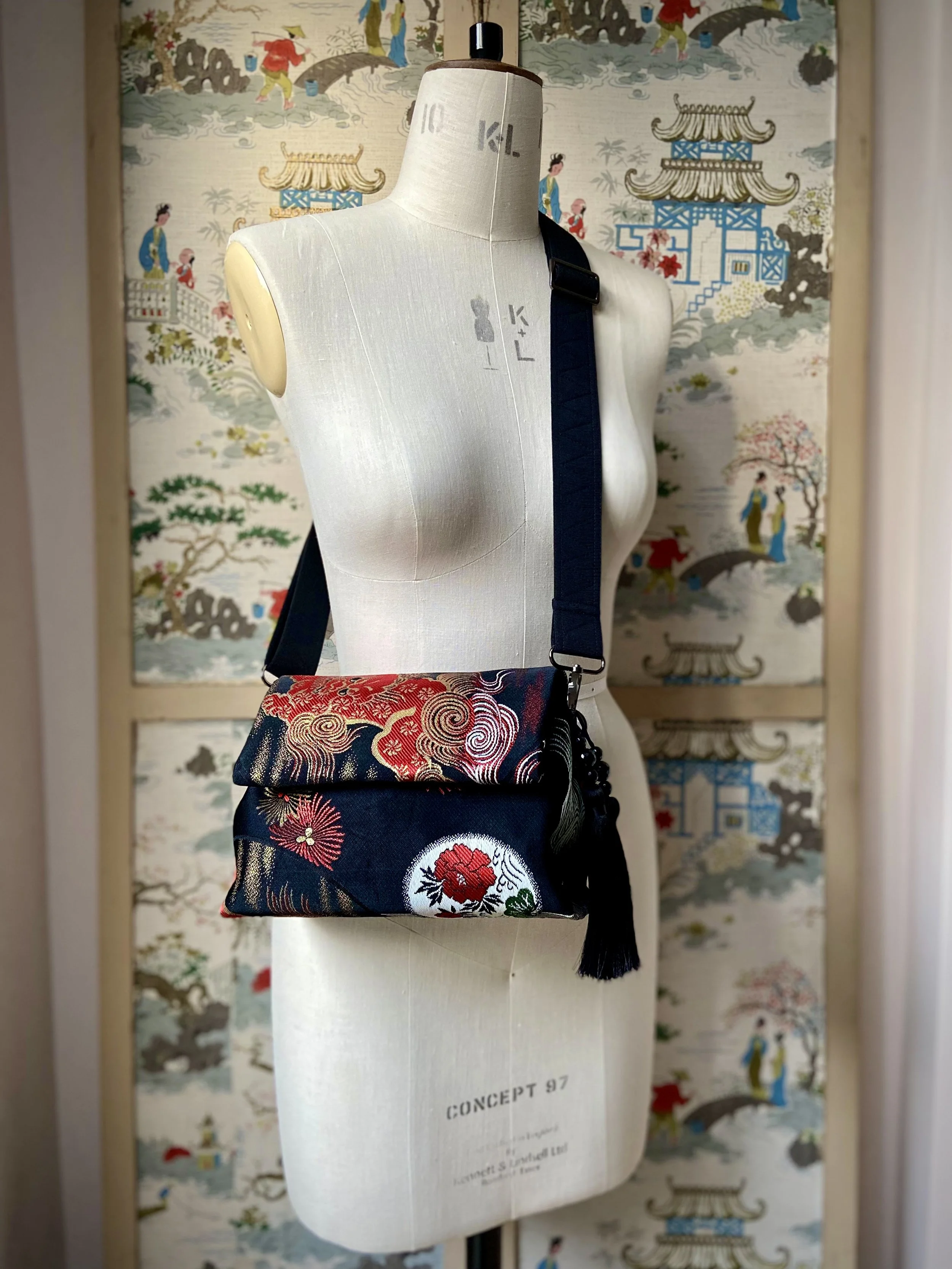 Black Dragon evening bag made from vintage Japanese obi fabric by Kirsty Chivers