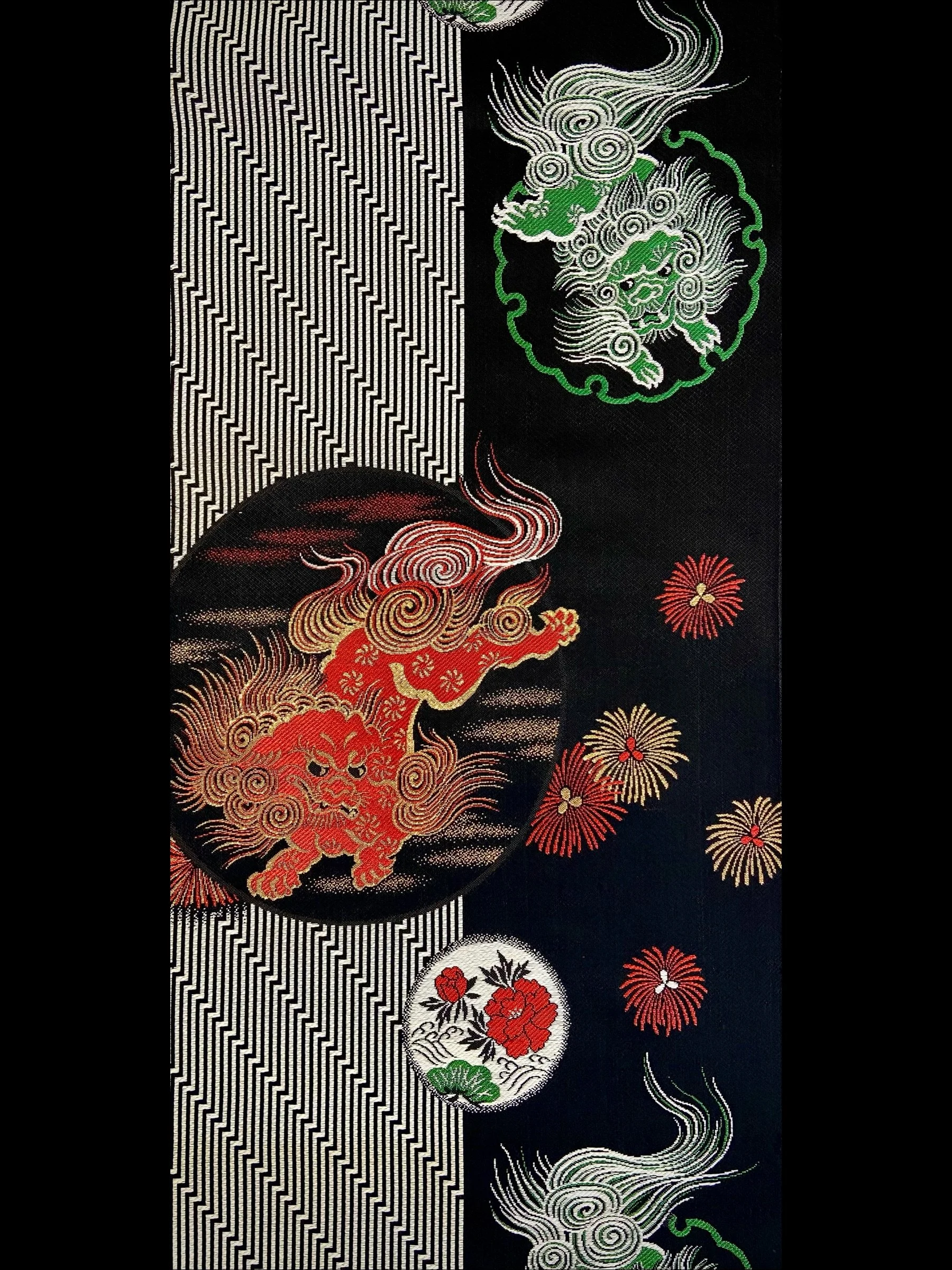 Black Dragon wristlet purse, handmade from vintage Japanese obi fabric, embellished with silk tassel & Onyx beads, by Kirsty Chivers