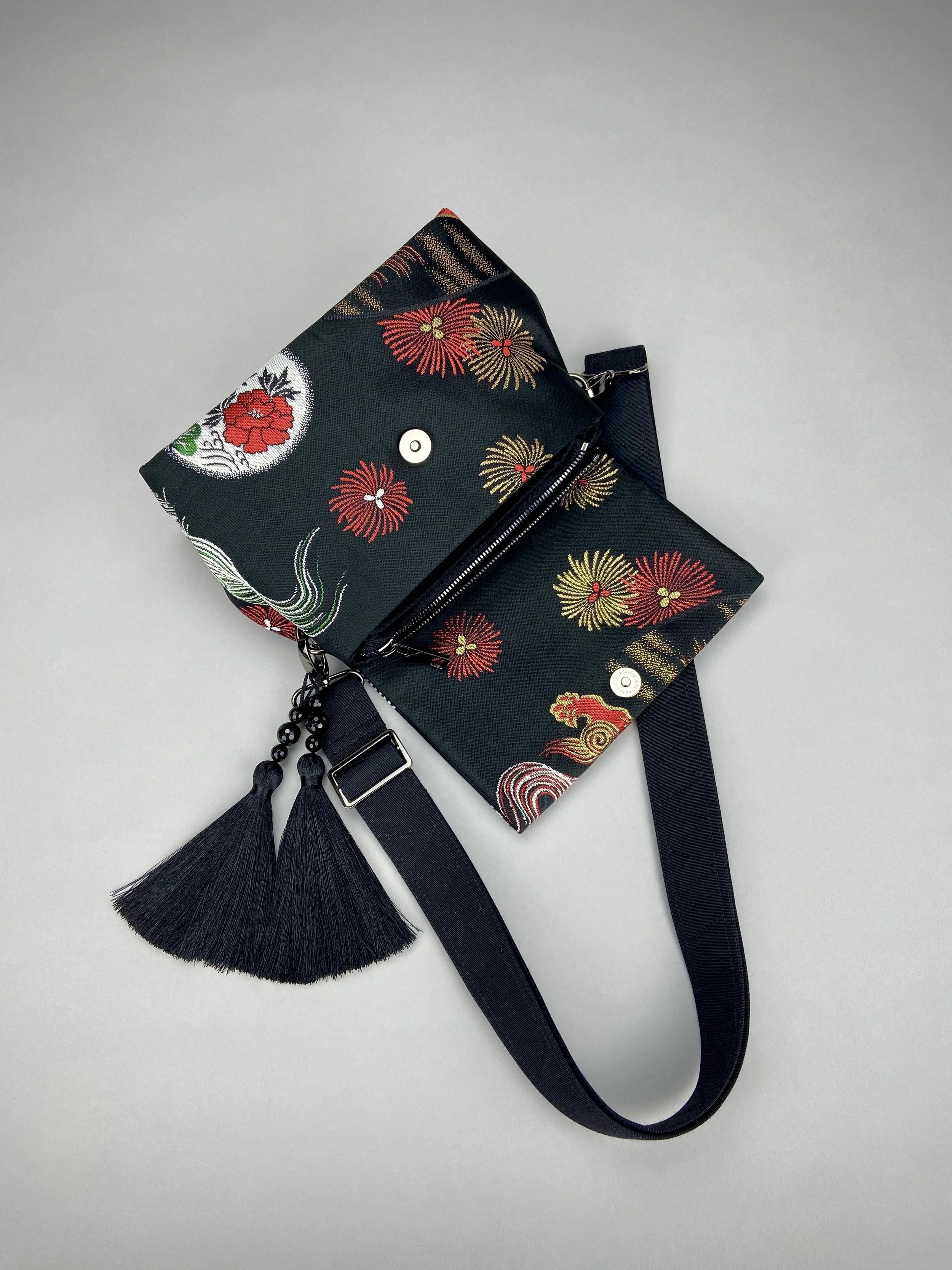 Black Dragon evening bag made from vintage Japanese obi fabric by Kirsty Chivers