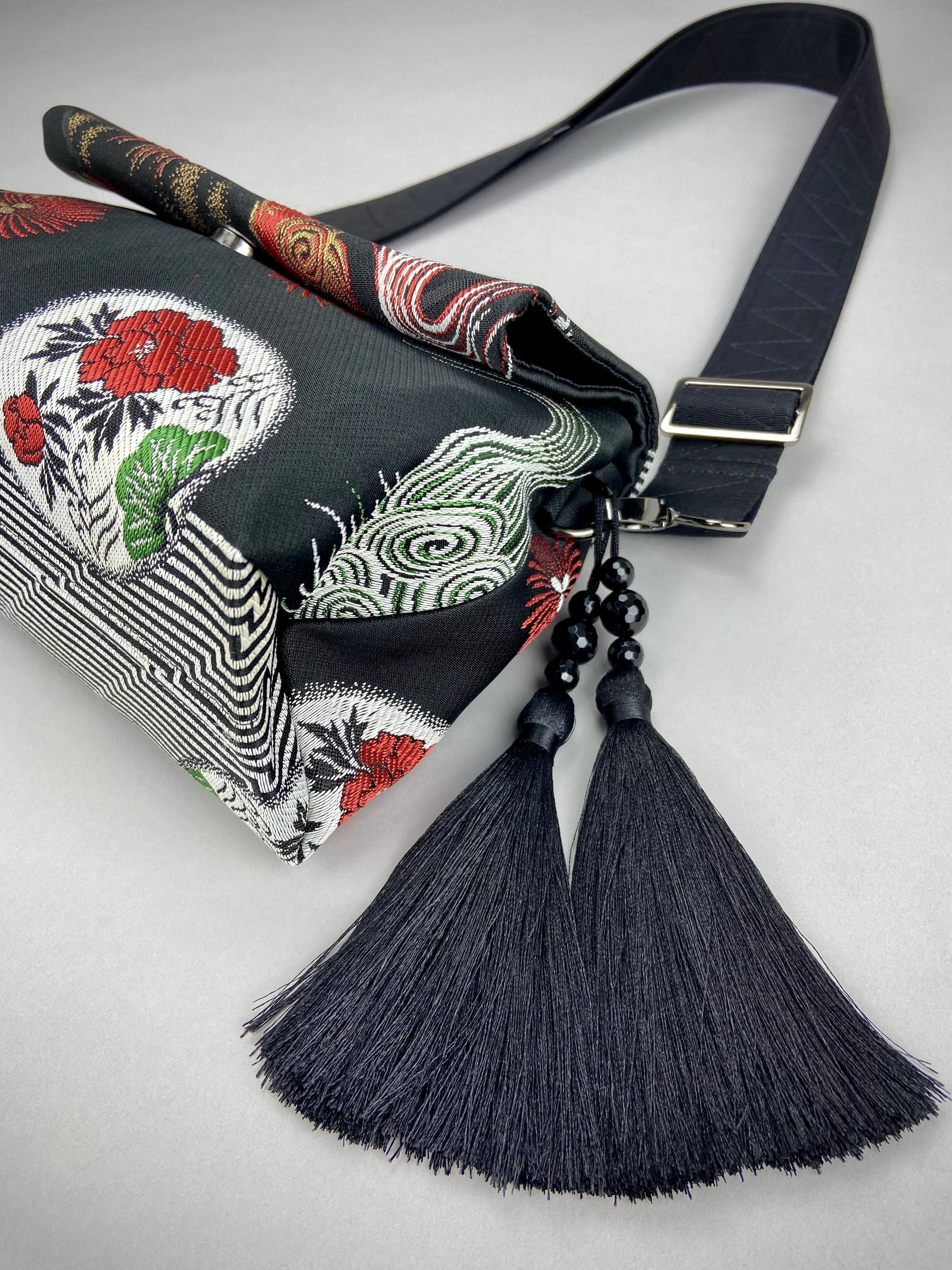 Black Dragon evening bag made from vintage Japanese obi fabric by Kirsty Chivers