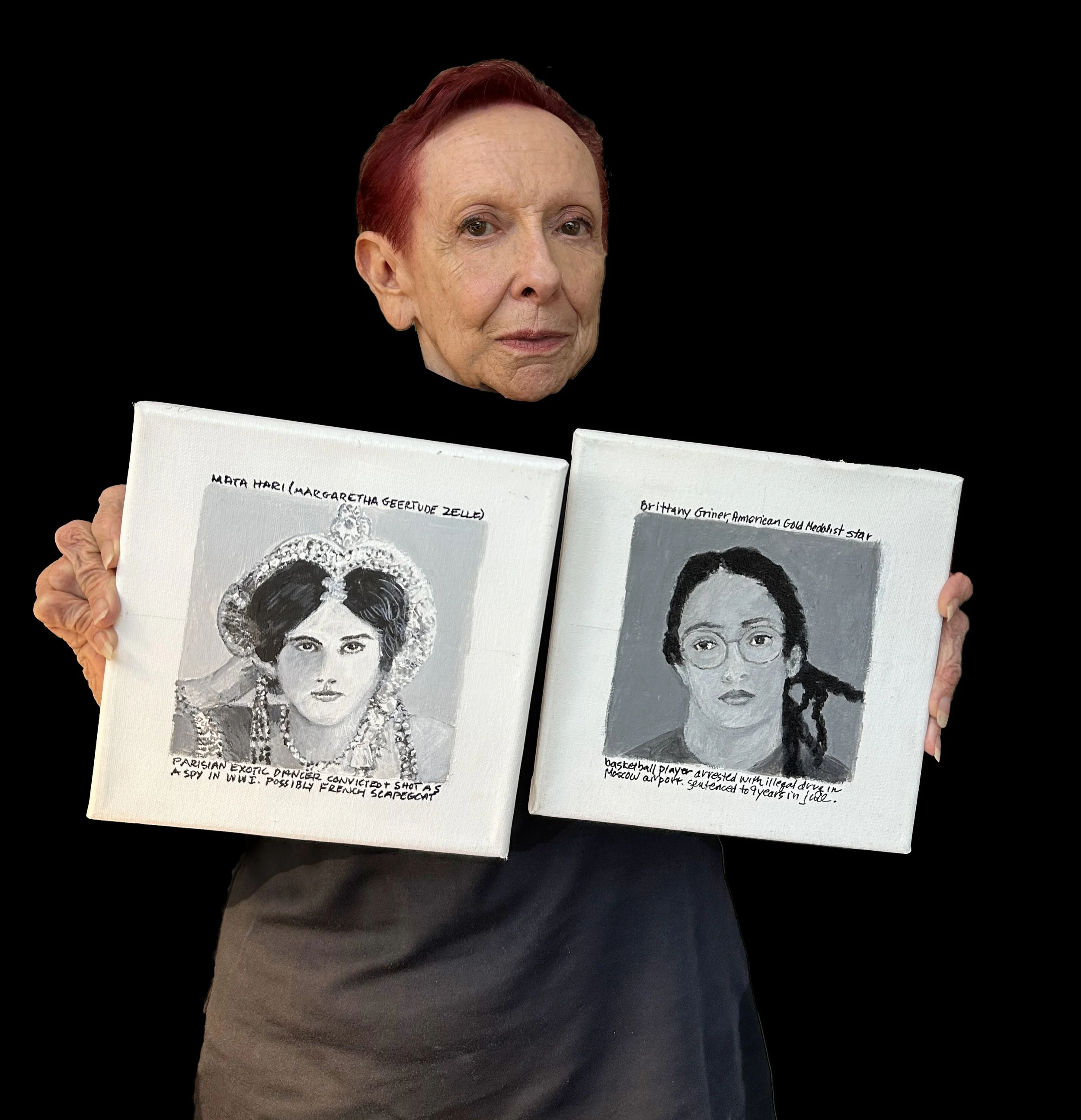  Diana Leidel, Holds Paintings from her Exhibition, '100 Women Arrested'