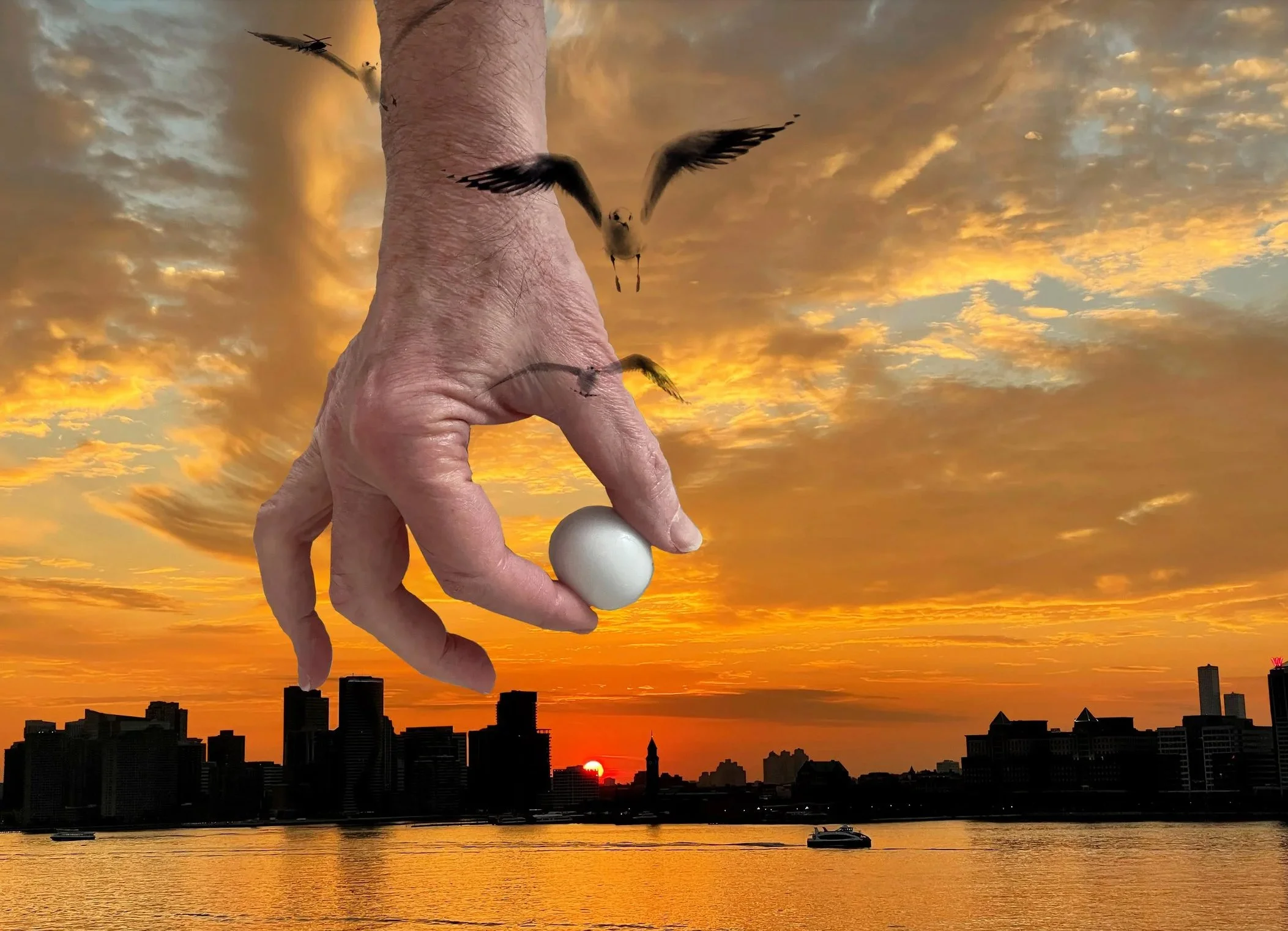 Hand Places Ball in Landscape
