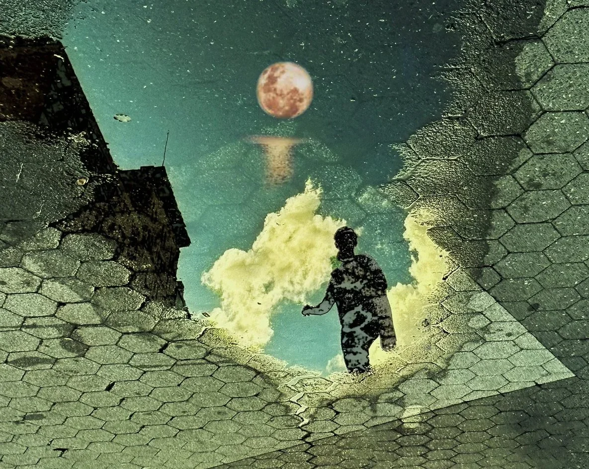 Moon and Stars in Puddle