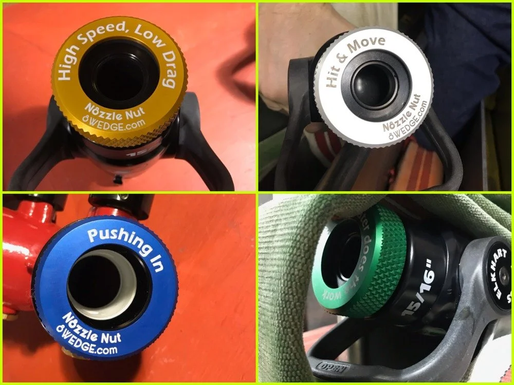 fire hose thread protectors installed on multiple nozzles showing fit and use