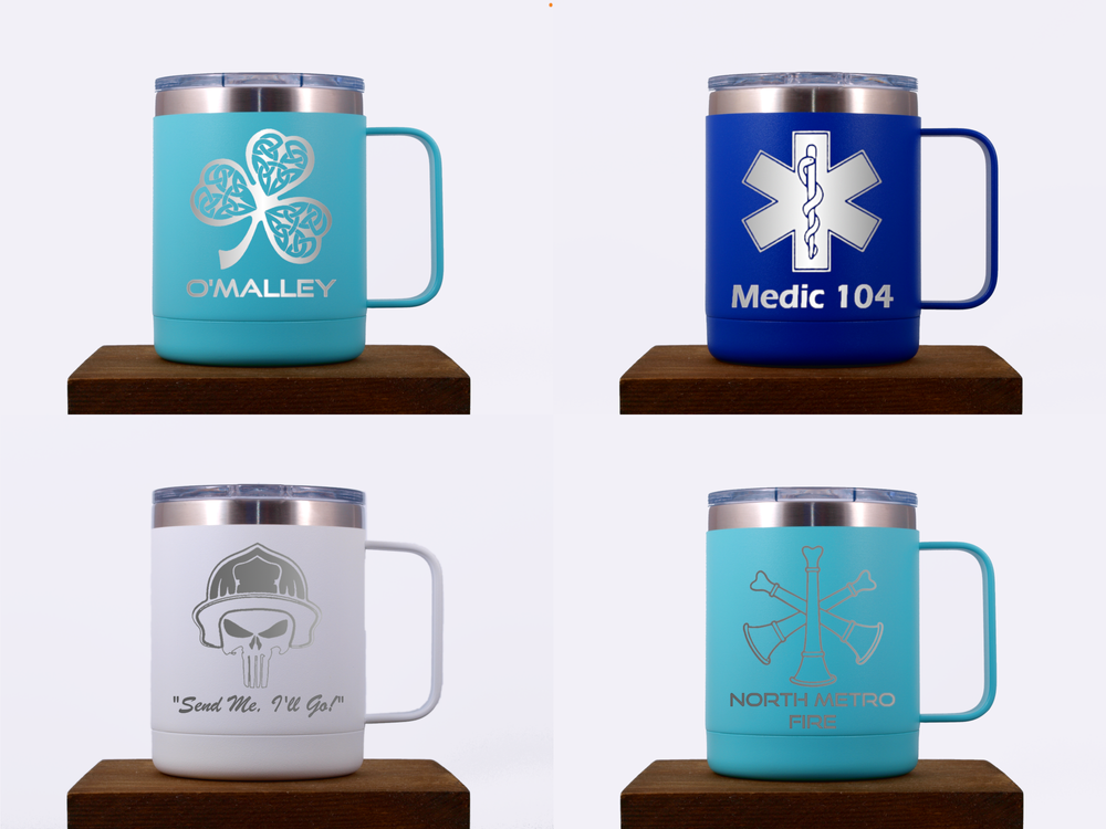 Coffee Mugs, personalize with laser etching — R.J. Machine Company, Inc. 8  WEDGE forcible entry tool, accountability tags & fire safety products