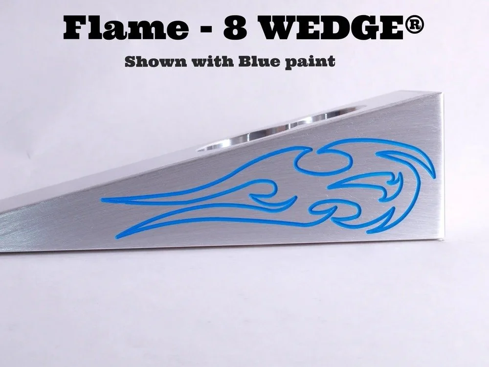 engraved 8 wedge with flame design engraving for firefighter tool customization