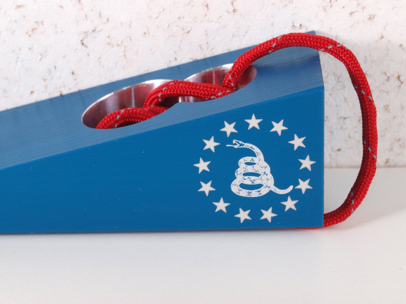 Laser etched 8 WEDGE firefighter door wedge tool with custom logo design engraved on anodized aluminum