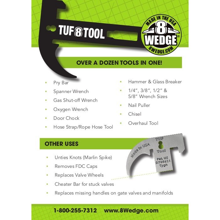 TUF 8 firefighter multi tool features overview showing multiple functions and uses