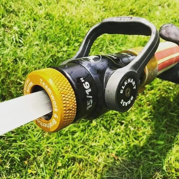 fire hose nozzle thread protector installed on nozzle protecting threads in use