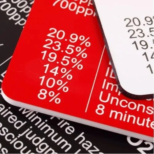 close up of gas monitor reference tag showing exposure limits and hazard levels for firefighter safety