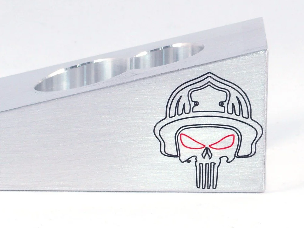custom engraved firefighter wedge with helmet skull design engraving