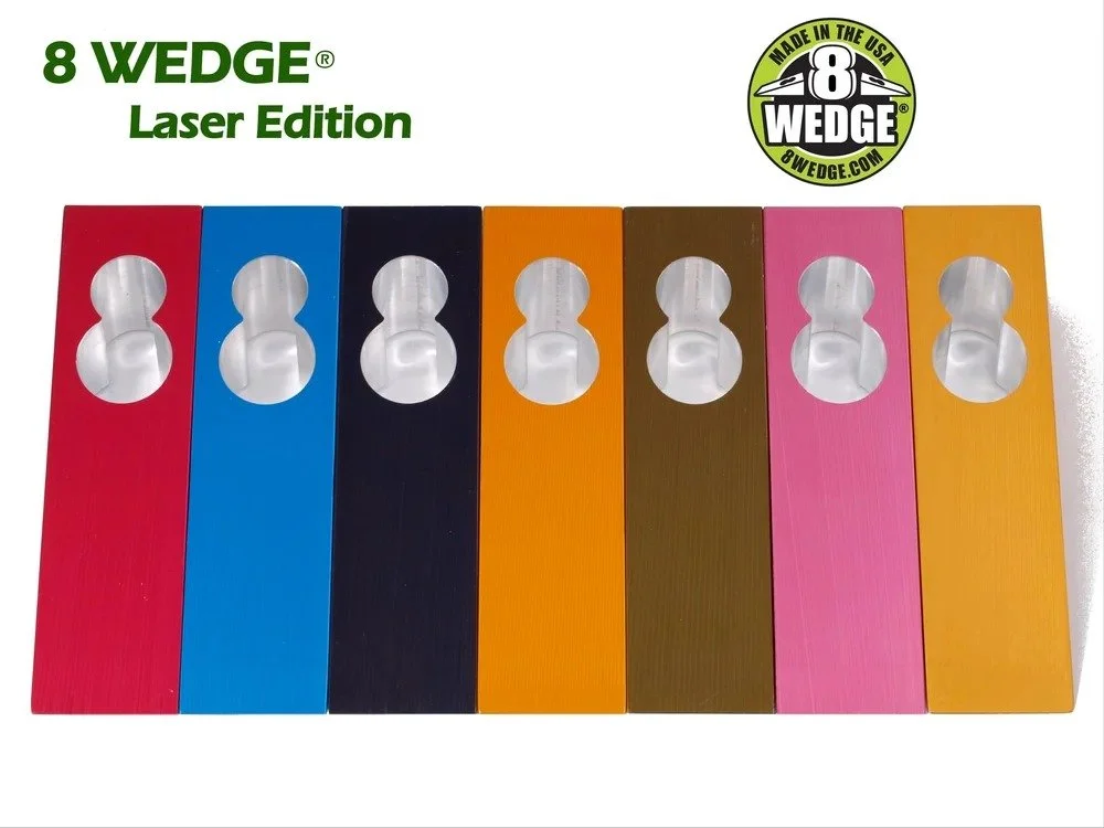 8 WEDGE laser edition color options showing anodized aluminum firefighter door wedge tools in different finishes