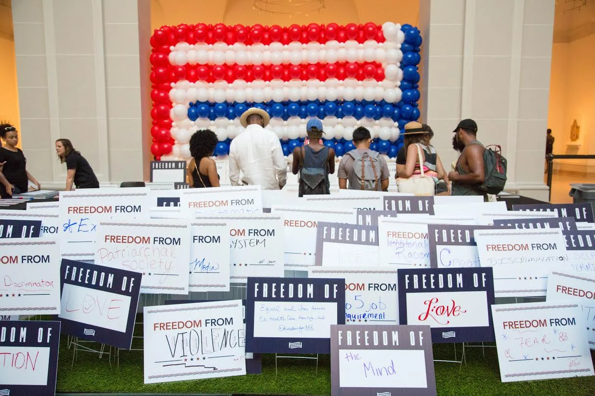For Freedoms Lawn Signs, Brooklyn Museum, 2016. Image: Wyatt Gallery .